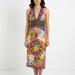 Rare James Coviello 100%Silk Halter DressAnthropologie Designer RunwayCollection